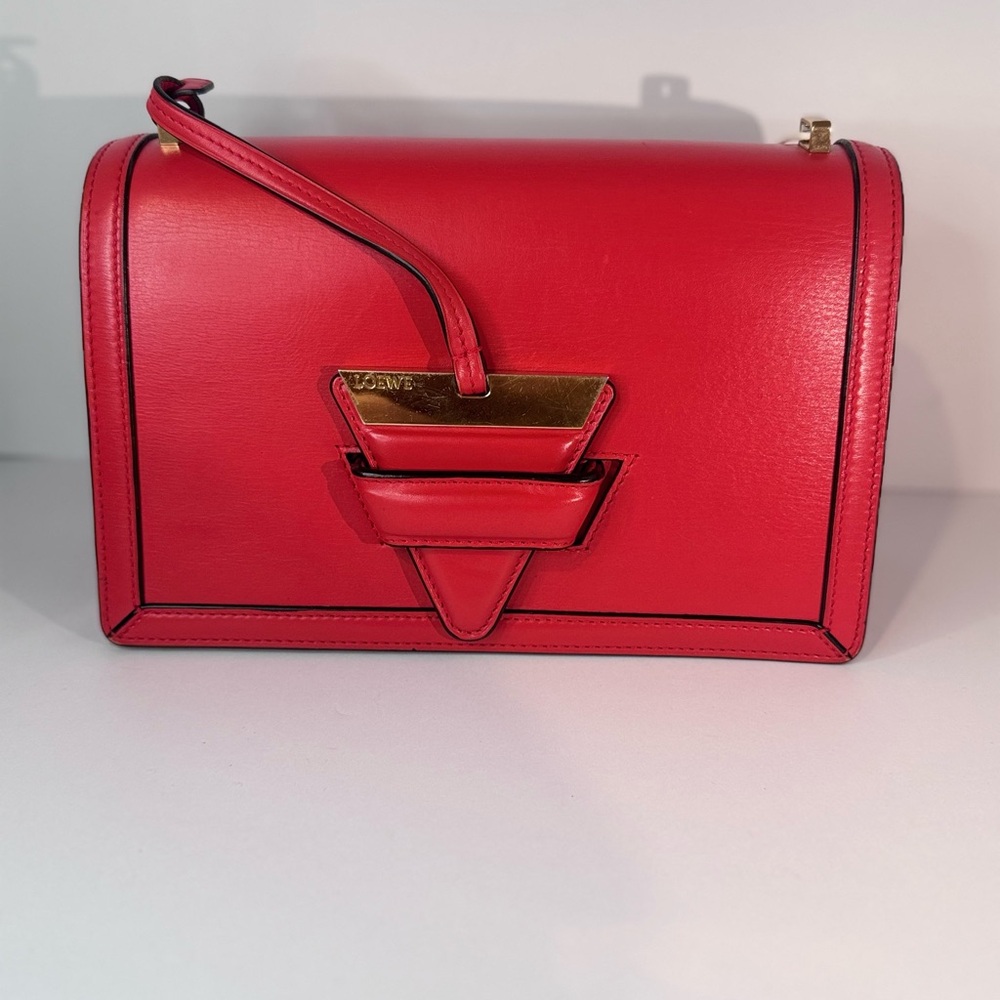 Loewe Vibrant Red Leather Crossbody Bag with Gold Hardware